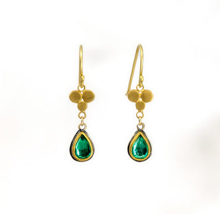 Emerald Teardrop Earrings with Gold Trios