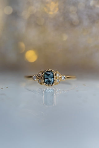 Teal Sapphire Diamond Leaf Ring