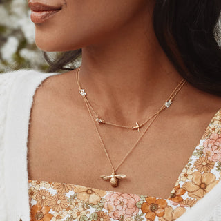 Floral Chain Necklace with Teeny Tiny Bee