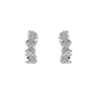 Floral Huggie Hoops with Itsy Bitsy Bee - Silver