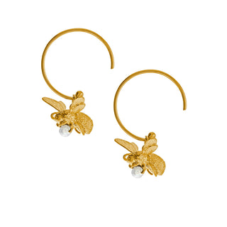 Flying Bee with Pearl Hoop Earrings