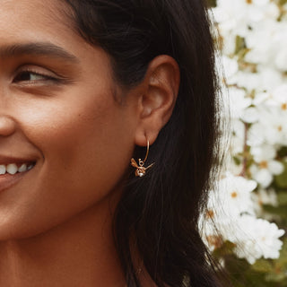 Flying Bee with Pearl Hoop Earrings