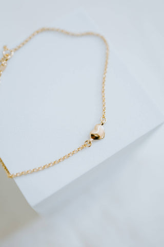 Gold Filled Heart Anklet- Puffed Heart