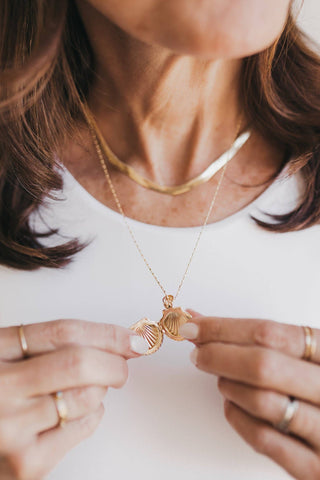 Gold Filled Shell Locket Necklace