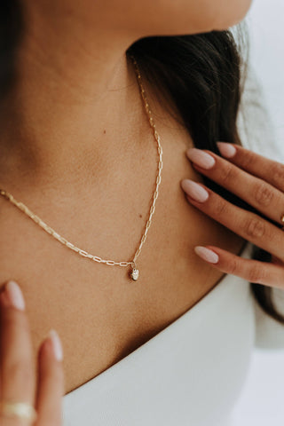 Gold Puff Heart Paperclip Necklace