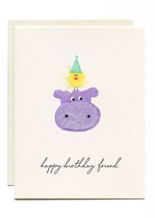 "Happy Birthday Friend" Hippo with Bird on Head
