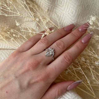 Milky White Rose Cut Diamond Curved V-Ring