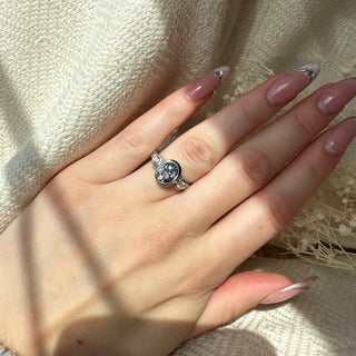 Oval Lavender Sapphire Trinity Etched in Time Ring
