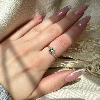 Teal Sapphire Diamond Leaf Ring