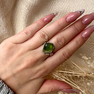 Rosecut Ombre Green Tourmaline Ring with Diamond Accents