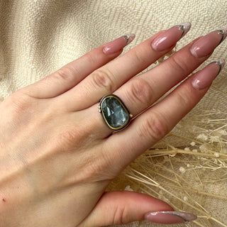 Rosecut Blue Green Tourmaline Ring
