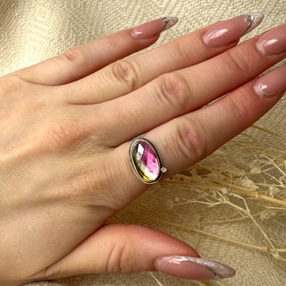 Rosecut Watermelon Tourmaline and Diamond Ring