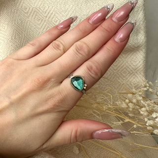 Rosecut Teal Tourmaline Ring with Diamond Accents
