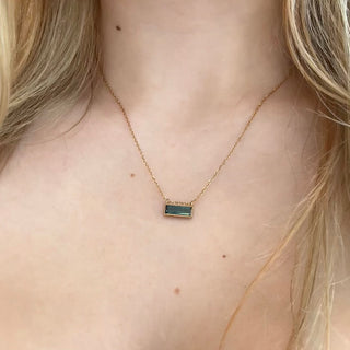 Baguette Cut Teal Sapphire Etched in Time Necklace