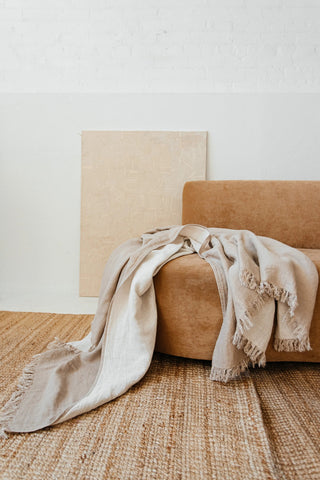 Salina Double Sided Linen Throw  - Tan Ivory