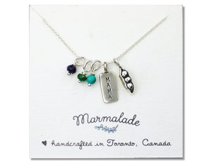 Marmalade Designs Bronze Mama & Three Peas Necklace with Gemstones