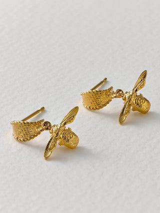 Basket Weave Inbetweeny Bee Huggie Hoop Earrings