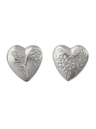 Floral Engraved Heart Stud Earrings