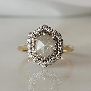 Milky White Hexagon Rose Cut Diamond Ring