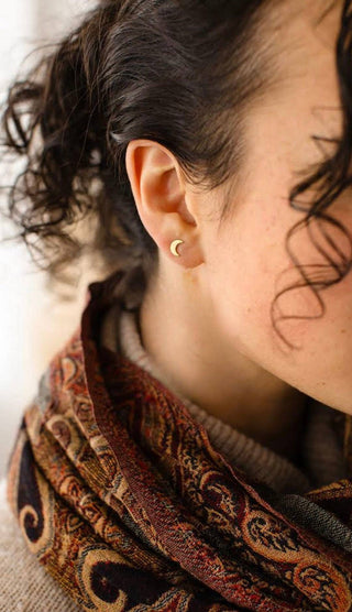 Mini Brass Crescent Moon Stud Earrings