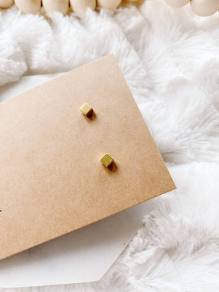 Mini Brushed Gold Cube Stud Earrings