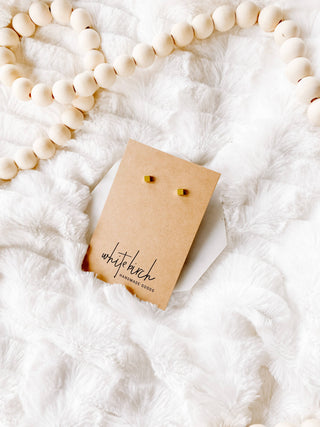 Mini Brushed Gold Cube Stud Earrings