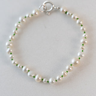 Mixed White Pearl Bracelet With Green Cord