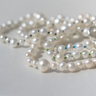 Mixed White Pearl Bracelet With Green Cord