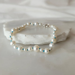 Mixed White Pearl Bracelet With Teal Cord