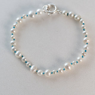 Mixed White Pearl Bracelet With Teal Cord