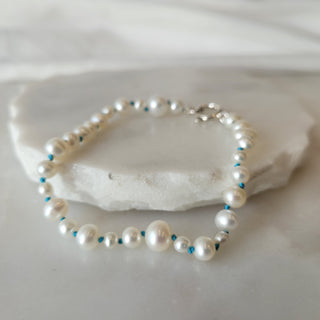Mixed White Pearl Bracelet With Teal Cord