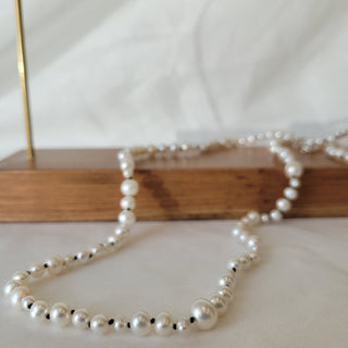 Mixed White Pearl Necklace With Black Cord 24"