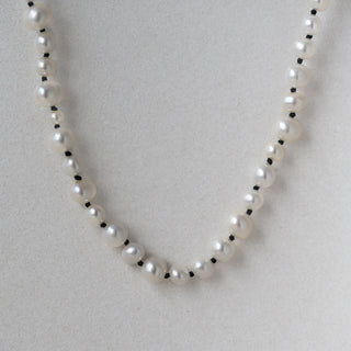 Mixed White Pearl Necklace With Black Cord 24"