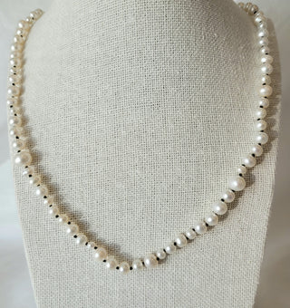 Mixed White Pearl Necklace With Black Cord 24"