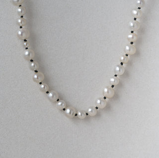Mixed White Pearl Necklace With Black Cord