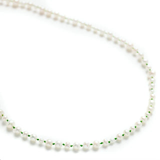 Mixed White Pearl Necklace With Green Cord