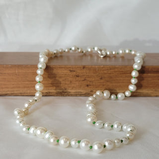 Mixed White Pearl Necklace With Green Cord