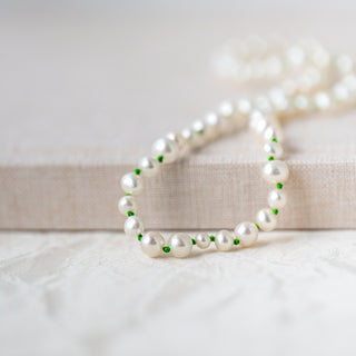 Mixed White Pearl Necklace With Green Cord
