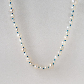 Mixed White Pearl Necklace With Teal Cord