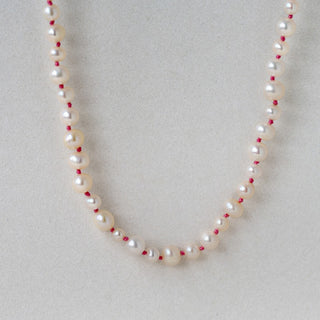 Mixed White Pearl Necklace With Pink Cord