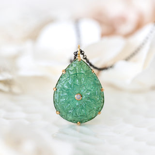Hand Carved Green Tourmaline Necklace