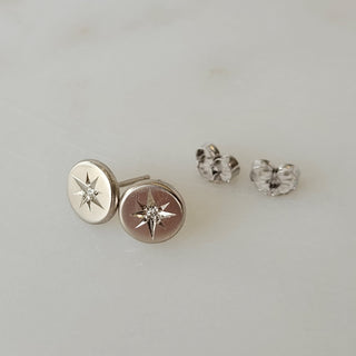 North Star Silver White Diamond Studs