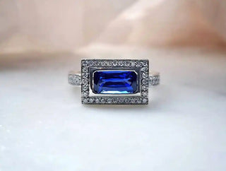 Octagon Cut Blue Sapphire Ring