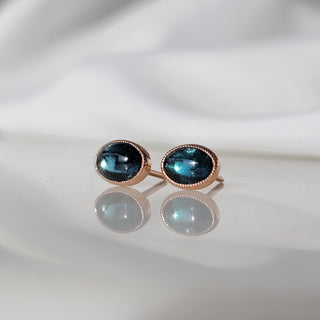 Oval Blue Green Tourmaline Stud Earrings