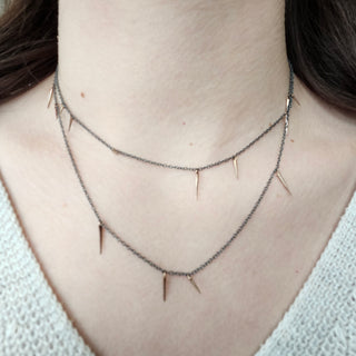 Oxidized Sterling Silver And Rose Gold Point Scatter Necklace