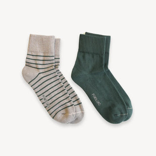 Striped-Solid Pima Socks - Pack of 2 - Forest/Walnut