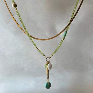 Peridot and Turquoise with Shiva Shell Necklace - one of a kind