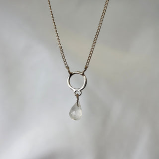 Rainbow Moonstone Tiny Circle Drop Necklace