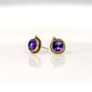 Rosecut Amethyst and Diamond Stud Earrings