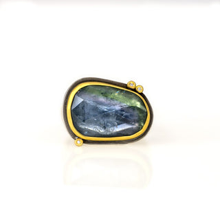Rosecut Blue Green Tourmaline Ring